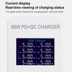 A8T 60W 8포트 USB + QC3.0 + PD 타입-C 스마트 충전 스테이션 디지털 디스플레이 AC100-240V, UK 플러그, A8T UK 플러그