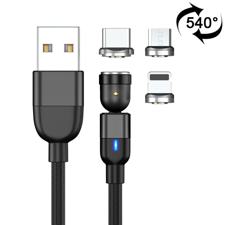 1m 3A 출력 3-in-1 USB to 8핀 + USB-C / 타입-C + 마이크로 USB 540도 회전 자석 데이터 동기화 충전 케이블, 1m 3-in-1