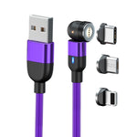 1m 3A 출력 3-in-1 USB to 8핀 + USB-C / 타입-C + 마이크로 USB 540도 회전 자석 데이터 동기화 충전 케이블, 1m 3-in-1