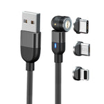 2m 3A 출력 3-in-1 USB to 8핀 + USB-C / 타입-C + 마이크로 USB 540도 회전 자석 데이터 동기화 충전 케이블, 2m 3-in-1