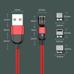 2m 3A 출력 3-in-1 USB to 8핀 + USB-C / 타입-C + 마이크로 USB 540도 회전 자석 데이터 동기화 충전 케이블, 2m 3-in-1