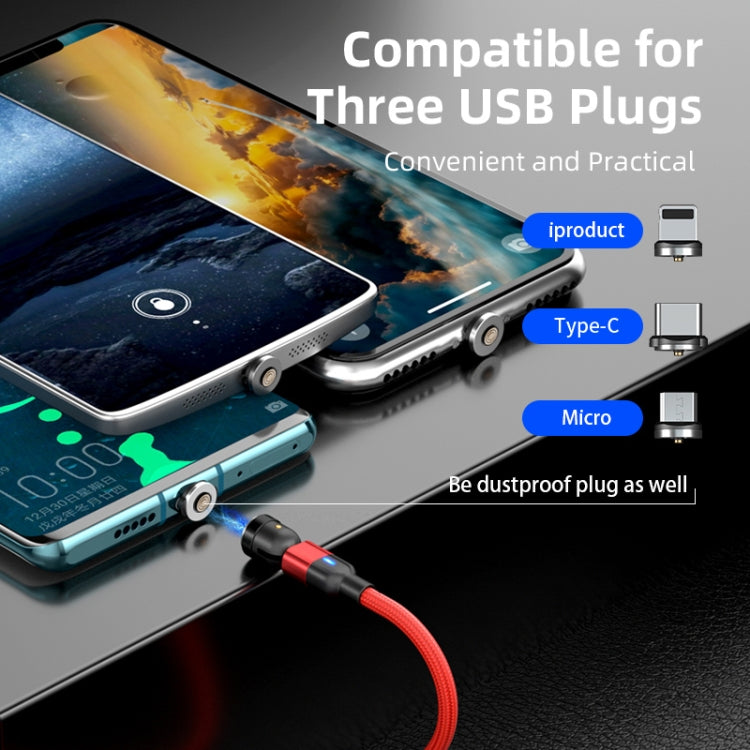 2m 3A 출력 3-in-1 USB to 8핀 + USB-C / 타입-C + 마이크로 USB 540도 회전 자석 데이터 동기화 충전 케이블, 2m 3-in-1