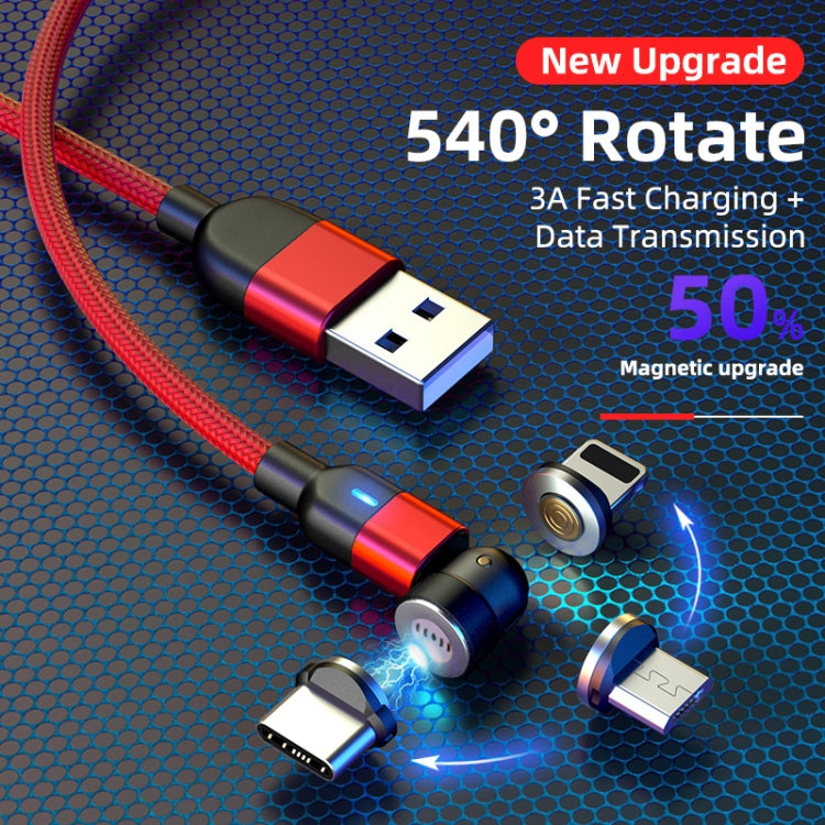 2m 3A 출력 3-in-1 USB to 8핀 + USB-C / 타입-C + 마이크로 USB 540도 회전 자석 데이터 동기화 충전 케이블, 2m 3-in-1