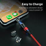2m 3A 출력 3-in-1 USB to 8핀 + USB-C / 타입-C + 마이크로 USB 540도 회전 자석 데이터 동기화 충전 케이블, 2m 3-in-1