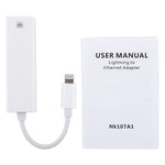NK107A1 8핀 to RJ45 이더넷 LAN 네트워크 어댑터 케이블 아이폰 / 아이패드 시리즈용, 총 길이: 16cm