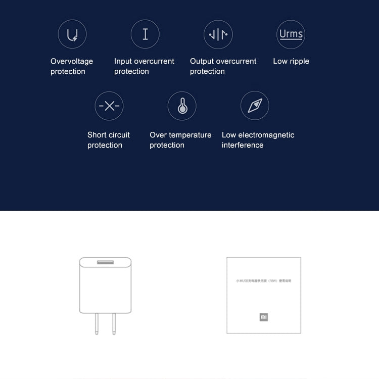 오리지널 샤오미 18W 벽면 충전기 어댑터 단일 포트 USB 퀵 충전기, 미국 플러그, 18W