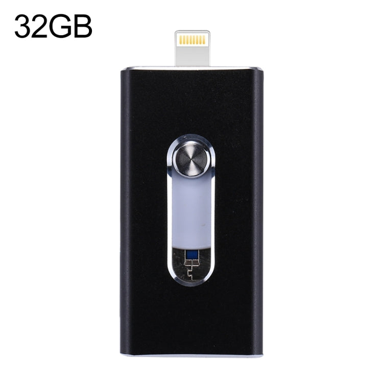 RQW-02 3 in 1 USB 2.0 & 8핀 & 마이크로 USB 32GB 플래시 드라이브, RQW-02 블랙