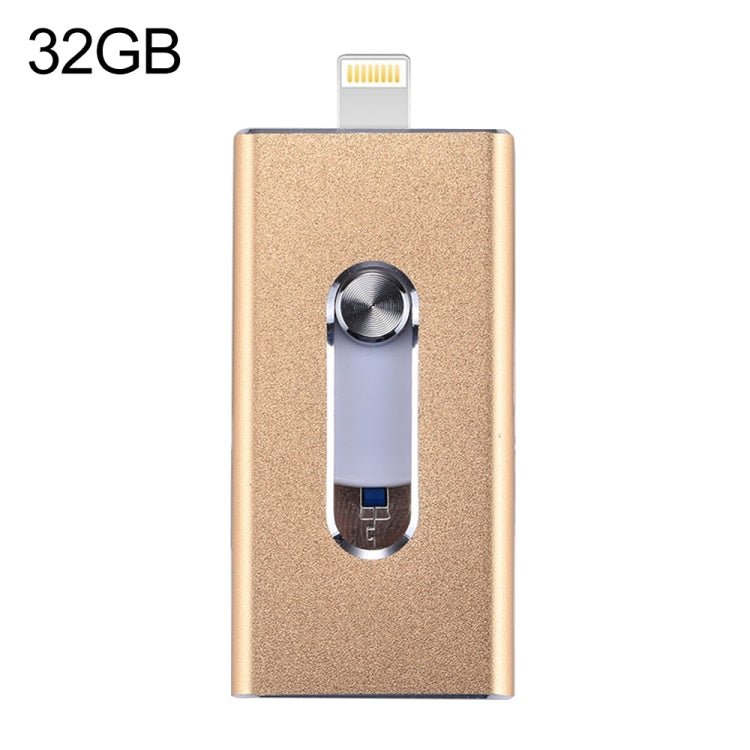 RQW-02 3 in 1 USB 2.0 & 8핀 & 마이크로 USB 32GB 플래시 드라이브, RQW-02 골드