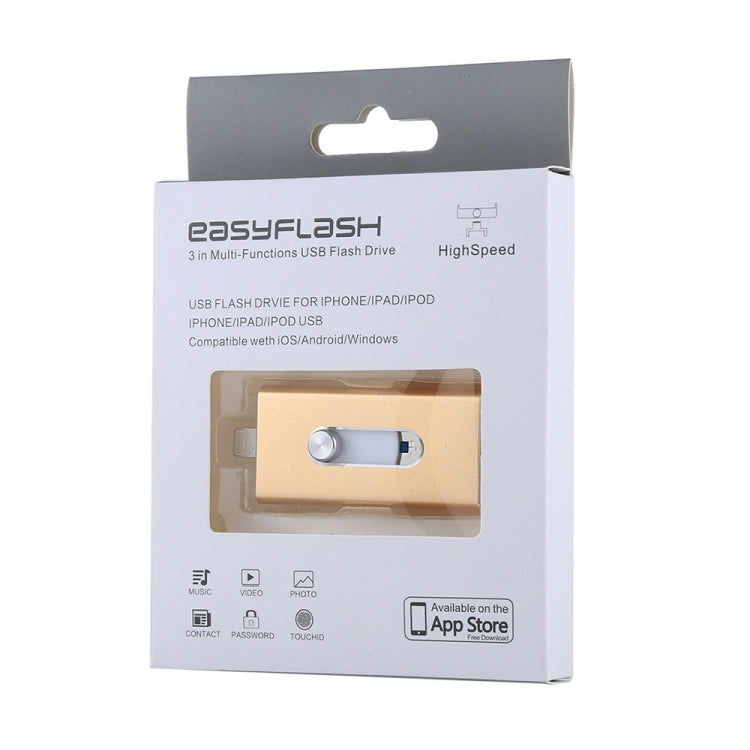 RQW-02 3 in 1 USB 2.0 & 8핀 & 마이크로 USB 32GB 플래시 드라이브, RQW-02 골드