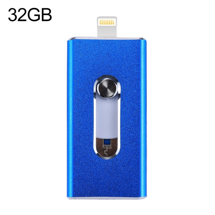 RQW-02 3 in 1 USB 2.0 & 8핀 & 마이크로 USB 32GB 플래시 드라이브, RQW-02 블루