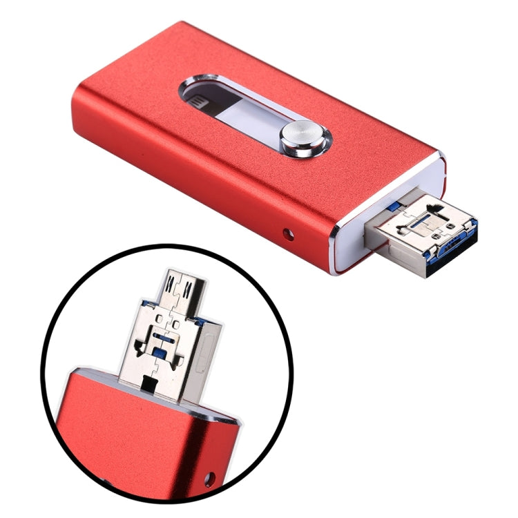 RQW-02 3 in 1 USB 2.0 & 8핀 & 마이크로 USB 32GB 플래시 드라이브, RQW-02 레드
