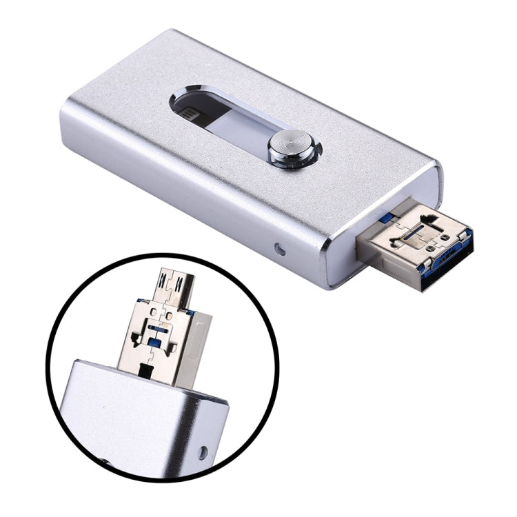 RQW-02 3 in 1 USB 2.0 & 8핀 & 마이크로 USB 32GB 플래시 드라이브, RQW-02 실버