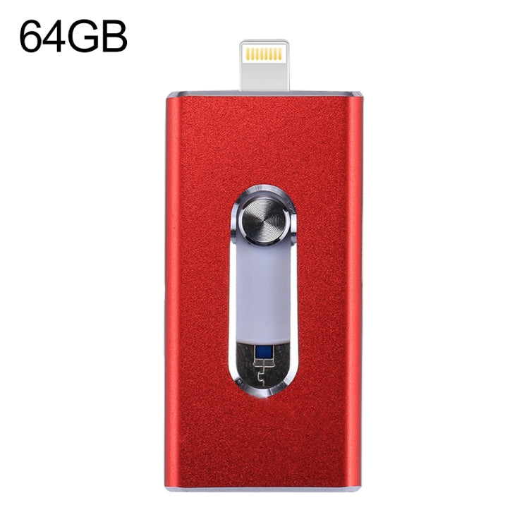 RQW-02 3 in 1 USB 2.0 & 8핀 & 마이크로 USB 64GB 플래시 드라이브, RQW-02 레드