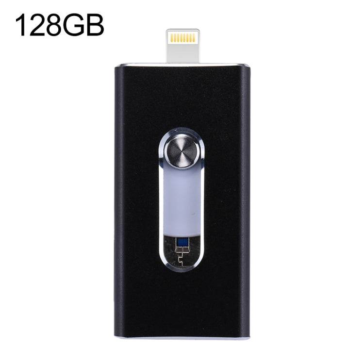 RQW-02 3 in 1 USB 2.0 & 8핀 & 마이크로 USB 128GB 플래시 드라이브, RQW-02 블랙