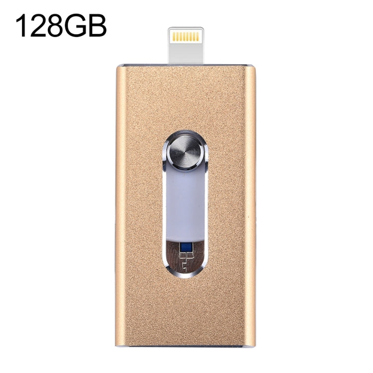 RQW-02 3 in 1 USB 2.0 & 8핀 & 마이크로 USB 128GB 플래시 드라이브, RQW-02 골드