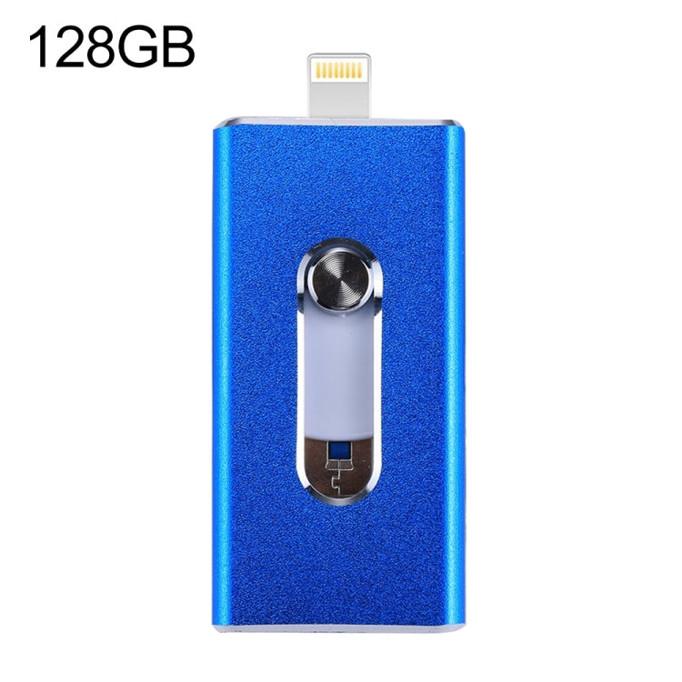 RQW-02 3 in 1 USB 2.0 & 8핀 & 마이크로 USB 128GB 플래시 드라이브, RQW-02 블루