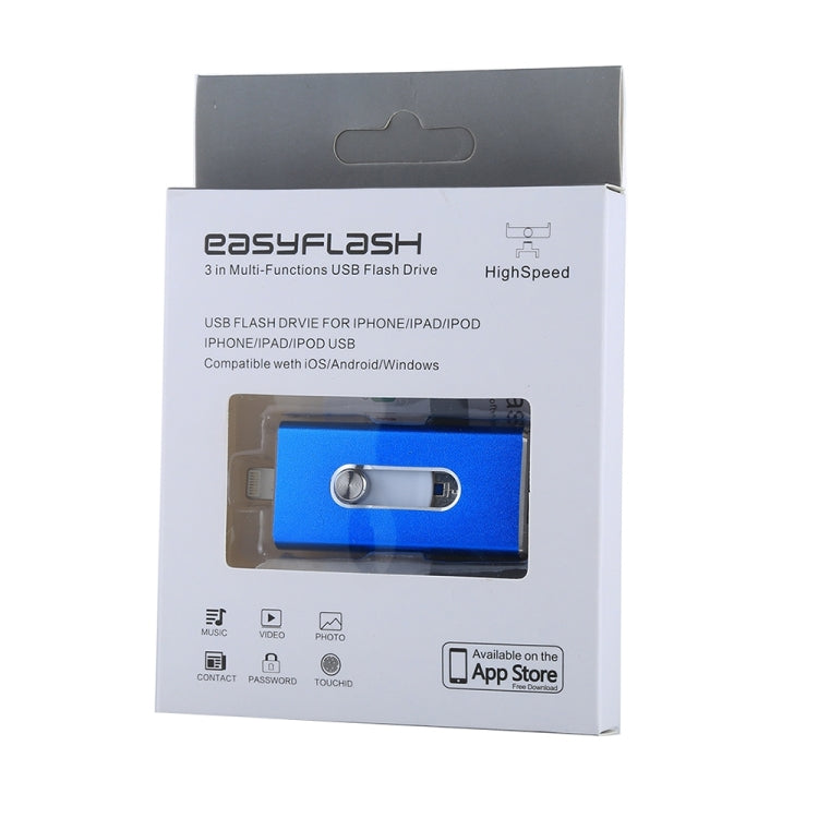 RQW-02 3 in 1 USB 2.0 & 8핀 & 마이크로 USB 128GB 플래시 드라이브, RQW-02 블루
