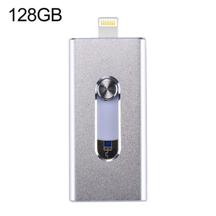 RQW-02 3 in 1 USB 2.0 & 8핀 & 마이크로 USB 128GB 플래시 드라이브, RQW-02 실버