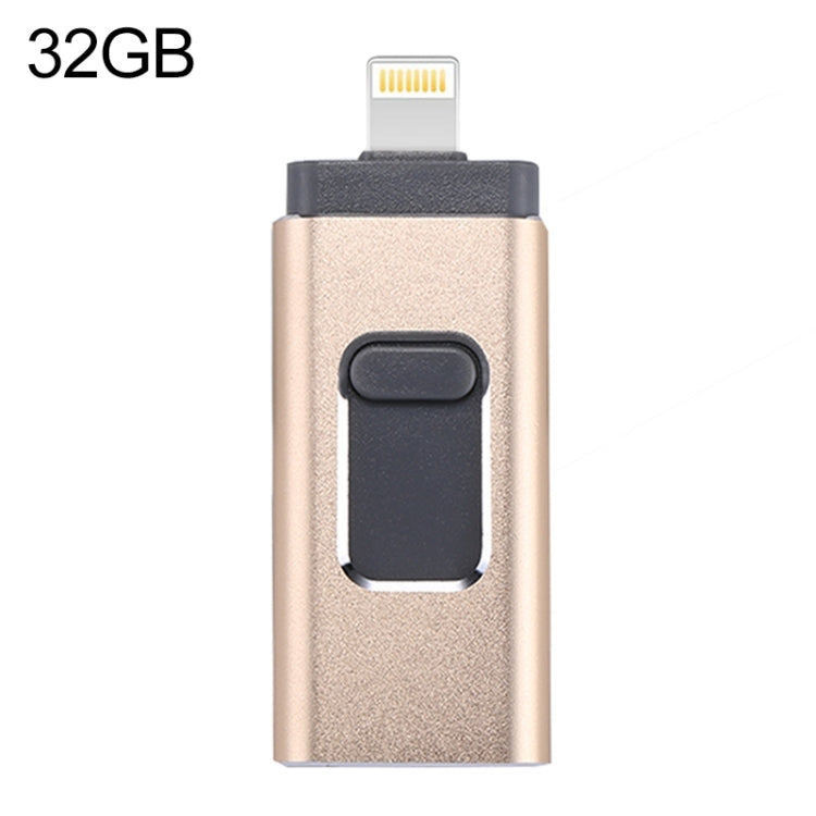 easyflash RQW-01B 3 in 1 USB 2.0 & 8핀 & 마이크로 USB 32GB 플래시 드라이브, RQW-01B 골드