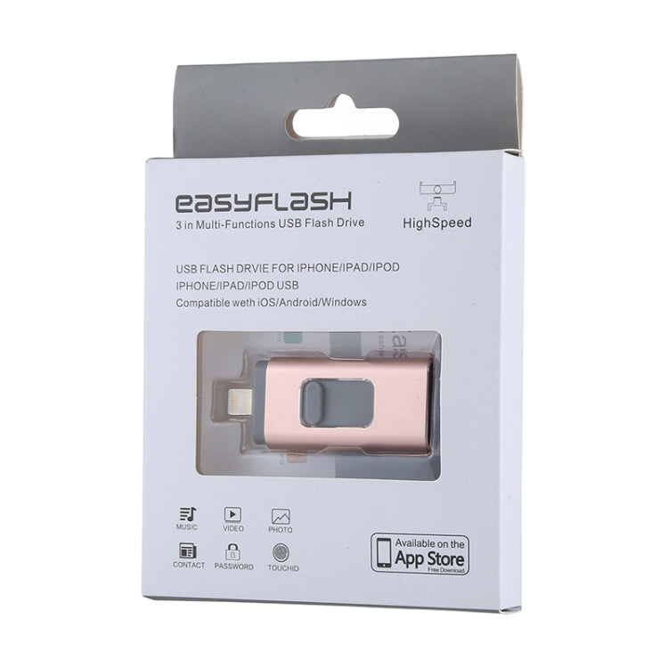 easyflash RQW-01B 3 in 1 USB 2.0 & 8핀 & 마이크로 USB 32GB 플래시 드라이브, RQW-01B 로즈 골드