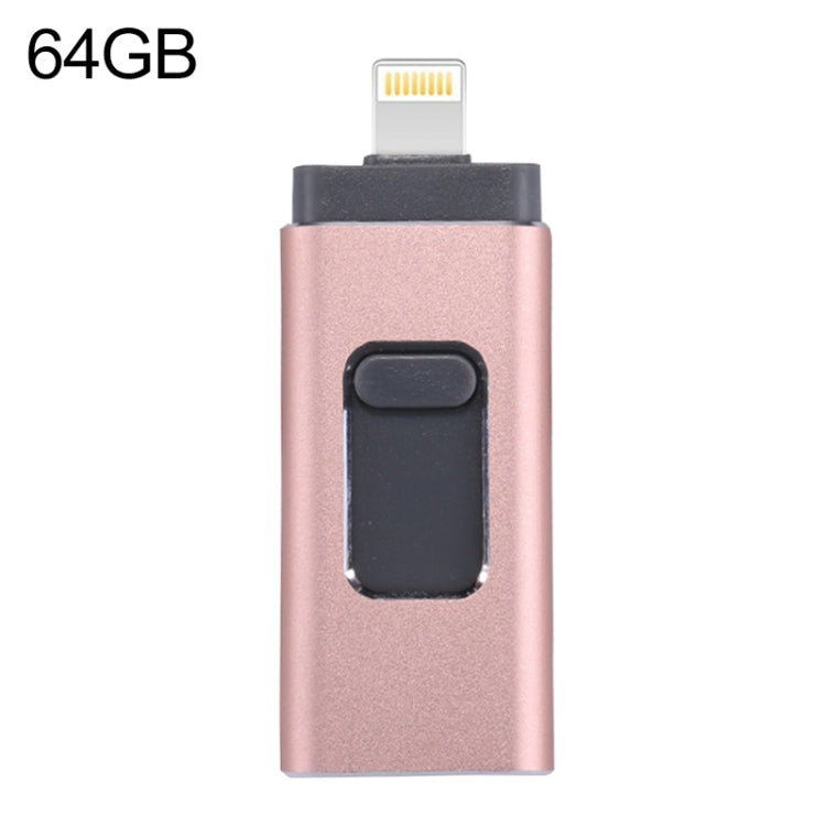 easyflash RQW-01B 3 in 1 USB 2.0 & 8핀 & 마이크로 USB 64GB 플래시 드라이브, RQW-01B 로즈 골드