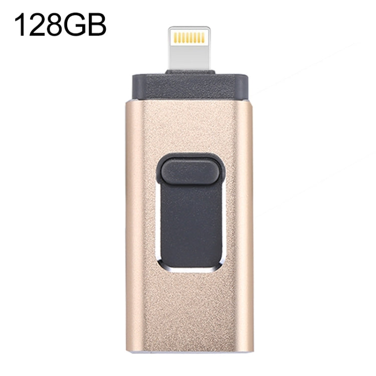 easyflash RQW-01B 3 in 1 USB 2.0 & 8 핀 & 마이크로 USB 128GB 플래시 드라이브, RQW-01B 골드