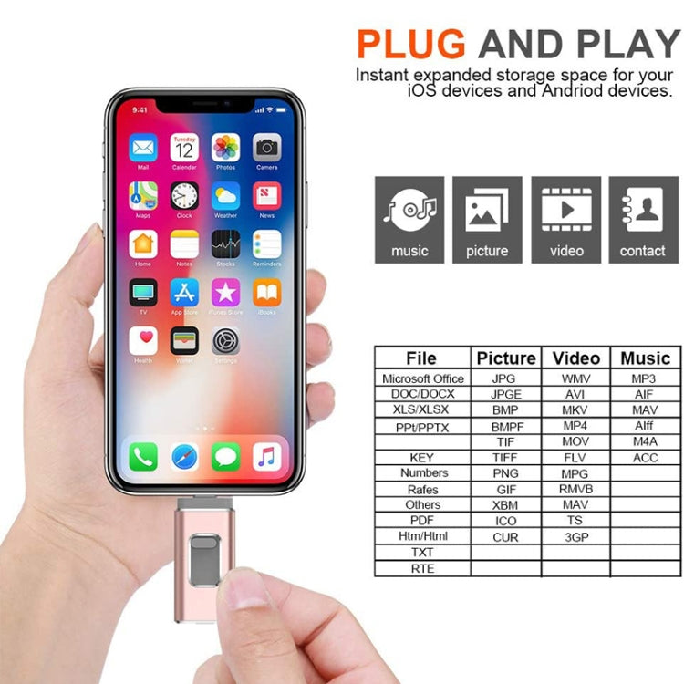 easyflash RQW-01B 3 in 1 USB 2.0 & 8 핀 & 마이크로 USB 128GB 플래시 드라이브, RQW-01B 로즈 골드