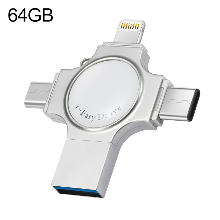 RQW-11S 4 in 1 USB 2.0 & 8 핀 & 마이크로 USB & USB-C / 타입-C 64GB 플래시 드라이브, RQW-11S