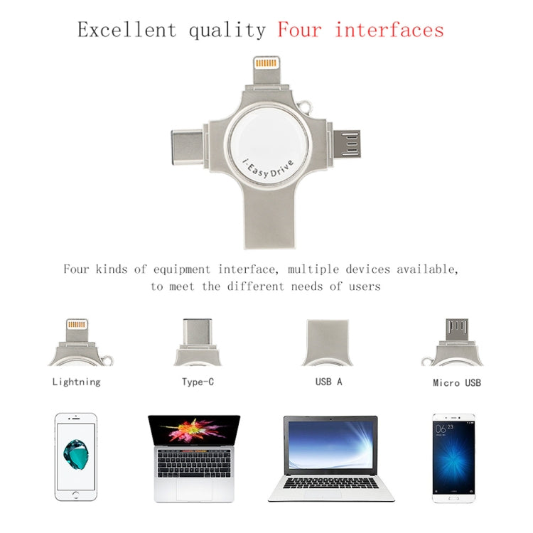RQW-11S 4 in 1 USB 2.0 & 8 핀 & 마이크로 USB & USB-C / 타입-C 128GB 플래시 드라이브, RQW-11S