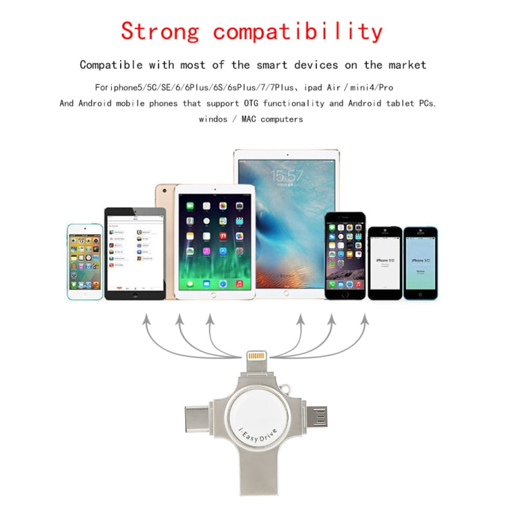 RQW-11S 4 in 1 USB 2.0 & 8 핀 & 마이크로 USB & USB-C / 타입-C 128GB 플래시 드라이브, RQW-11S