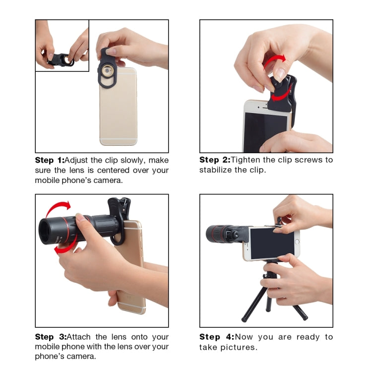 3 in 1 범용 18X 망원 렌즈 + 삼각대 마운트 + 휴대폰 클립, APL-T18ZJ