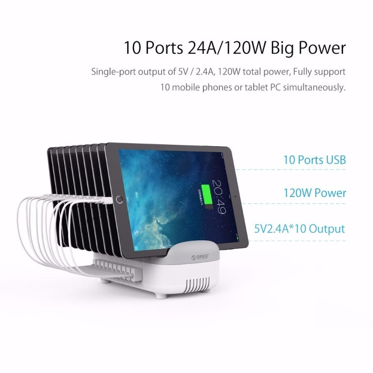 ORICO DUK-10P 120W 10 USB 포트 스마트 충전 스테이션 휴대폰 및 태블릿 거치대 포함, EU 플러그, EU 플러그(블랙), EU 플러그(화이트), US 플러그(블랙), US 플러그(화이트), UK 플러그(블랙), UK 플러그(화이트), AU 플러그(블랙), AU 플러그(화이트)