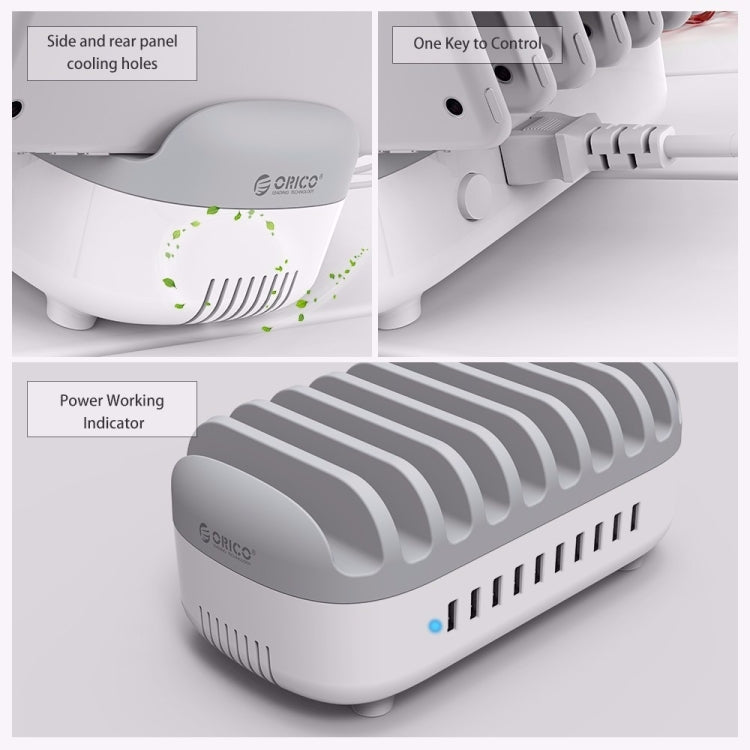 ORICO DUK-10P 120W 10 USB 포트 스마트 충전 스테이션 휴대폰 및 태블릿 거치대 포함, EU 플러그, EU 플러그(블랙), EU 플러그(화이트), US 플러그(블랙), US 플러그(화이트), UK 플러그(블랙), UK 플러그(화이트), AU 플러그(블랙), AU 플러그(화이트)