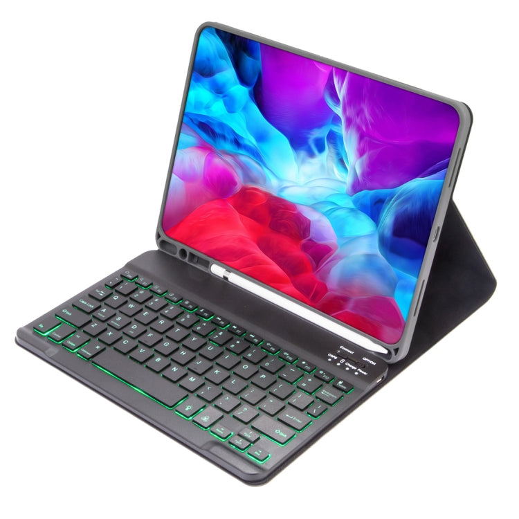 X-11BS 스킨 플레인 텍스처 분리형 블루투스 키보드 태블릿 케이스, 아이패드 프로 11인치 2020 / 2018용, 펜 슬롯 & 백라이트 포함, 블랙 키보드