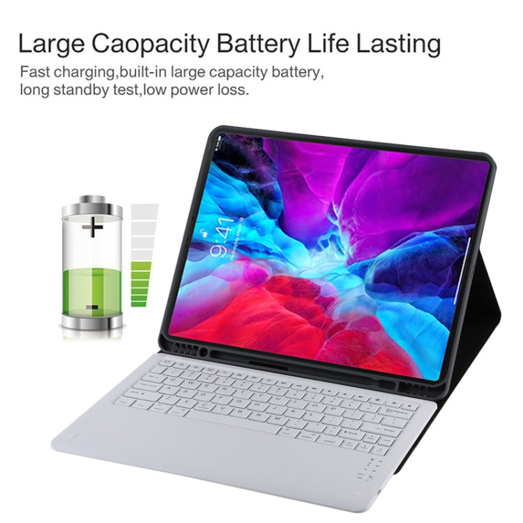 T129 분리형 블루투스 화이트 키보드 마이크로화이버 가죽 태블릿 케이스 iPad Pro 12.9인치 (2020)용, 홀더 포함, 화이트 키보드