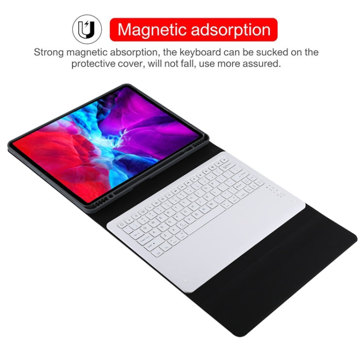 T129 분리형 블루투스 화이트 키보드 마이크로화이버 가죽 태블릿 케이스 iPad Pro 12.9인치 (2020)용, 홀더 포함, 화이트 키보드