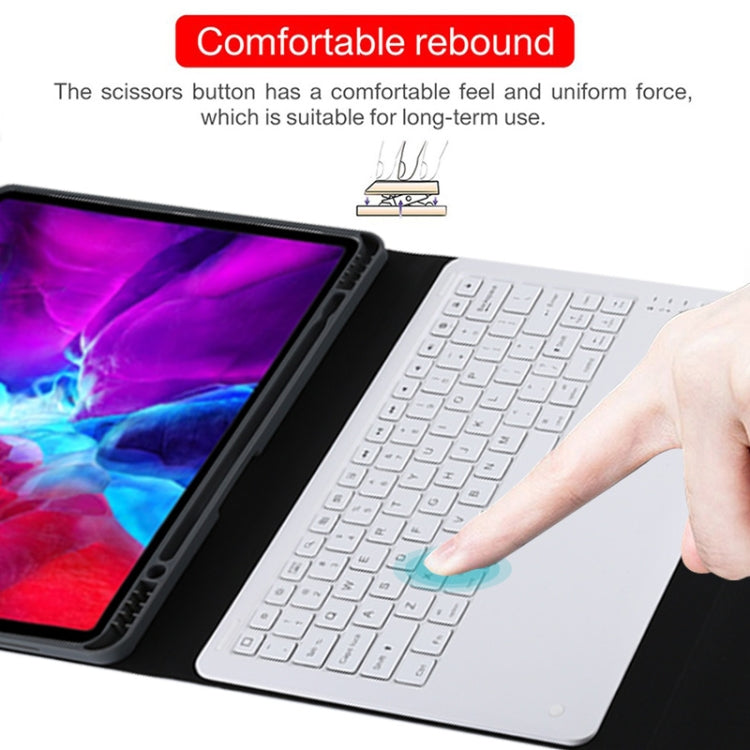 T129 분리형 블루투스 화이트 키보드 마이크로화이버 가죽 태블릿 케이스 iPad Pro 12.9인치 (2020)용, 홀더 포함, 화이트 키보드