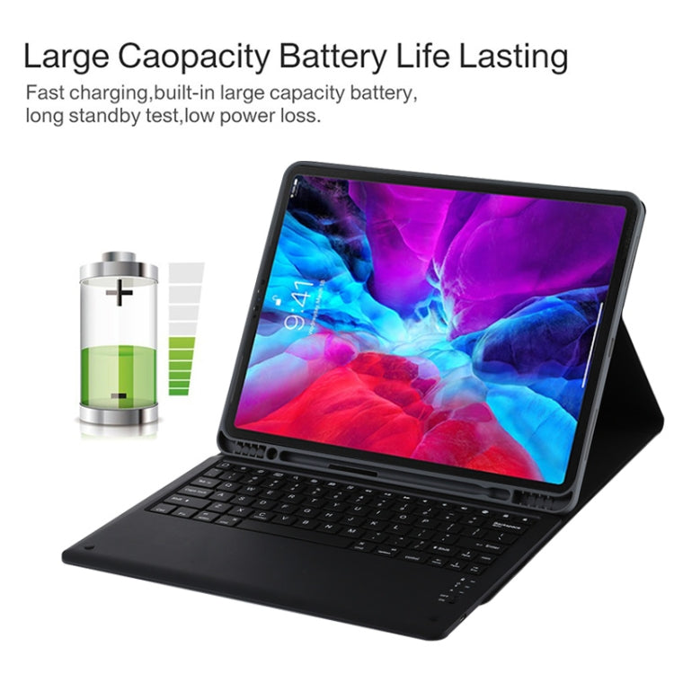 T129 분리형 블루투스 블랙 키보드 마이크로화이버 가죽 태블릿 케이스 iPad Pro 12.9인치 (2020)용, 홀더 포함, 블랙 키보드
