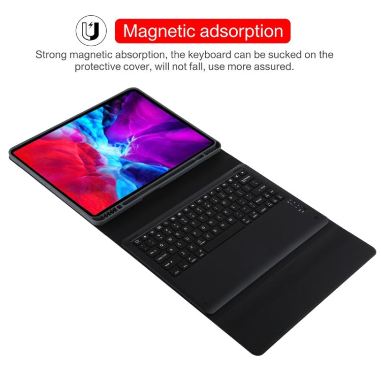 T129 분리형 블루투스 블랙 키보드 마이크로화이버 가죽 태블릿 케이스 iPad Pro 12.9인치 (2020)용, 홀더 포함, 블랙 키보드