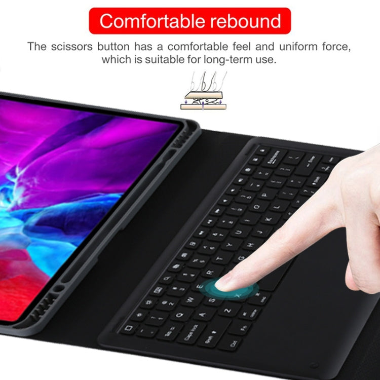 T129 분리형 블루투스 블랙 키보드 마이크로화이버 가죽 태블릿 케이스 iPad Pro 12.9인치 (2020)용, 홀더 포함, 블랙 키보드