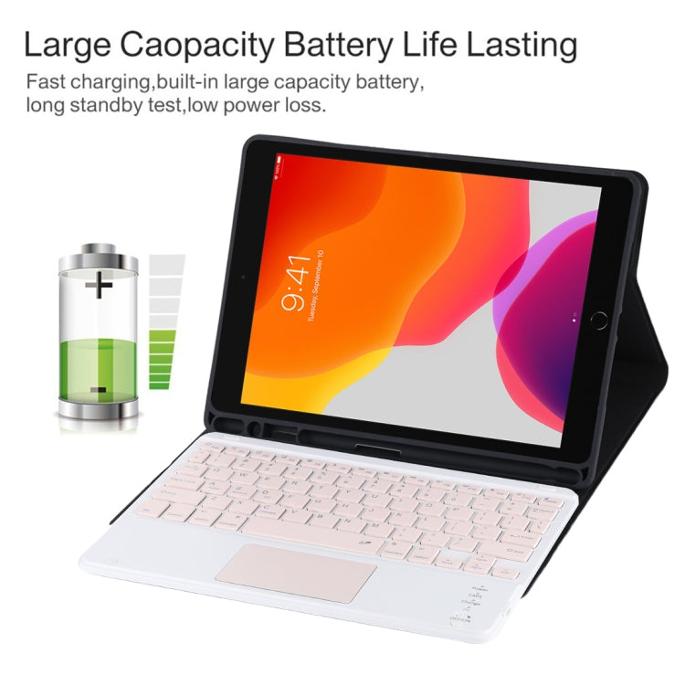 TG-102BC 분리형 블루투스 핑크 키보드 + 마이크로화이버 가죽 태블릿 케이스 iPad 10.2인치 / iPad Air (2019)용, 터치 패드 및 펜 슬롯 및 홀더 포함, 핑크 키보드