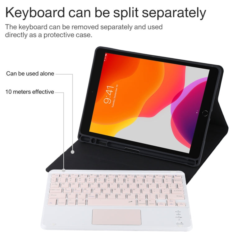 TG-102BC 분리형 블루투스 핑크 키보드 + 마이크로화이버 가죽 태블릿 케이스 iPad 10.2인치 / iPad Air (2019)용, 터치 패드 및 펜 슬롯 및 홀더 포함, 핑크 키보드