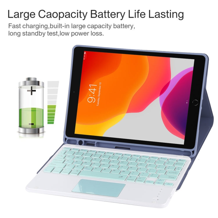 TG-102BC 분리형 블루투스 그린 키보드 + 마이크로화이버 가죽 태블릿 케이스 iPad 10.2인치 / iPad Air (2019)용, 터치 패드 및 펜 슬롯 및 홀더 포함, 그린 키보드