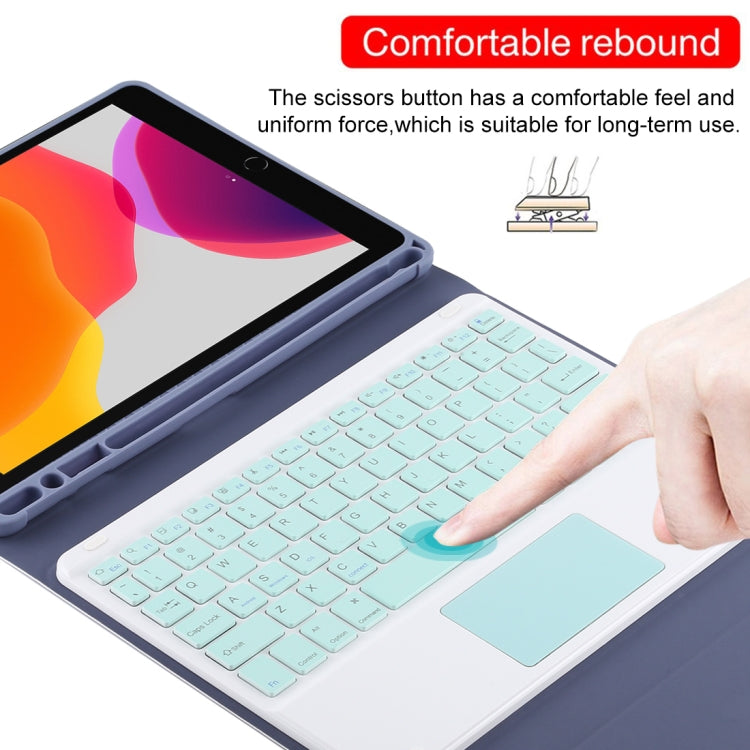 TG-102BC 분리형 블루투스 그린 키보드 + 마이크로화이버 가죽 태블릿 케이스 iPad 10.2인치 / iPad Air (2019)용, 터치 패드 및 펜 슬롯 및 홀더 포함, 그린 키보드
