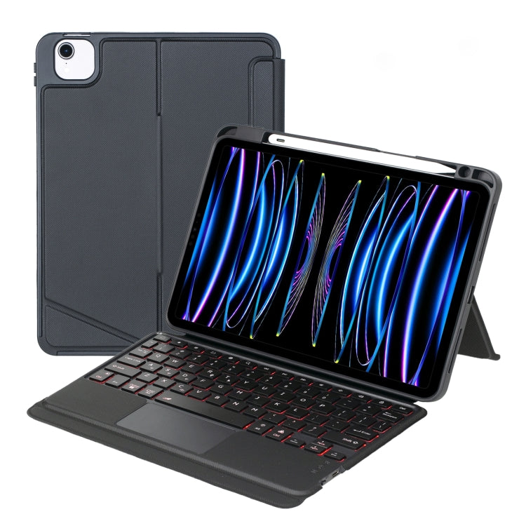 T11-AS for iPad Air 11 2025 / Air 5 / 4 10.9 / Pro 11 2022&2021&2020&2018 터치 백라이트 분리형 블루투스 키보드 가죽 케이스, T11-AS