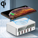 WLX-818F 6 in 1 10W QC3.0 무선 충전 + USB-C / 타입-C + 4 USB 포트 충전기, 스마트 LCD 디스플레이 화면, EU / AU 플러그, EU / AU 플러그 (화이트)
