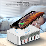 WLX-818F 6 in 1 10W QC3.0 무선 충전 + USB-C / 타입-C + 4 USB 포트 충전기, 스마트 LCD 디스플레이 화면, EU / AU 플러그, EU / AU 플러그 (화이트)
