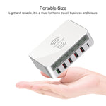 WLX-818F 6 in 1 10W QC3.0 무선 충전 + USB-C / 타입-C + 4 USB 포트 충전기, 스마트 LCD 디스플레이 화면, EU / AU 플러그, EU / AU 플러그 (화이트)