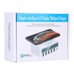WLX-818F 6 in 1 10W QC3.0 무선 충전 + USB-C / 타입-C + 4 USB 포트 충전기, 스마트 LCD 디스플레이 화면, EU / AU 플러그, EU / AU 플러그 (화이트)