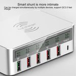 WLX-818F 6 in 1 10W QC3.0 무선 충전 + USB-C / 타입-C + 4 USB 포트 충전기, 스마트 LCD 디스플레이 화면, EU / AU 플러그, EU / AU 플러그 (화이트)